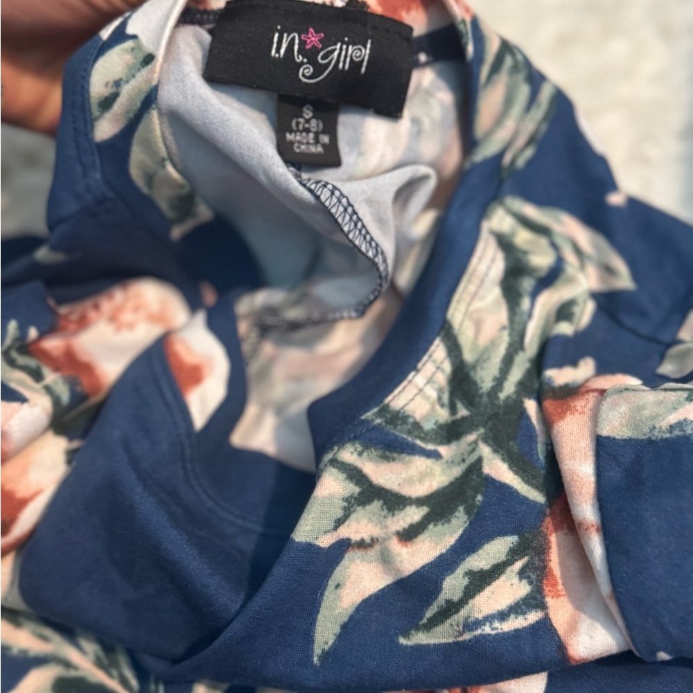 Floral Kids Casual Dress - Blue and Pink